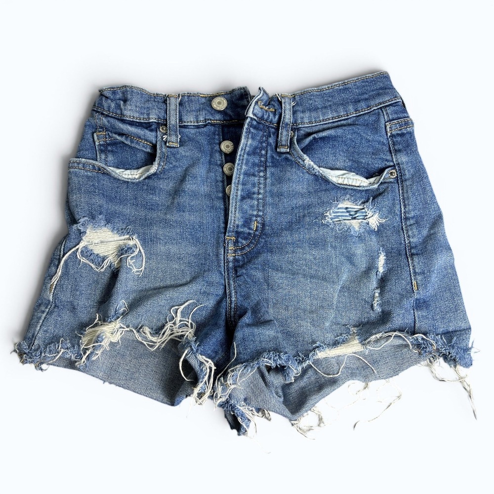 Old Navy Sky Hi Rise Denim Shorts Womens 0 Distressed Frayed Raw Hem Festival